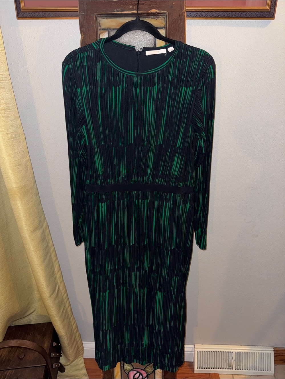 Boss Black and Green Long Sleeve Midi Dress